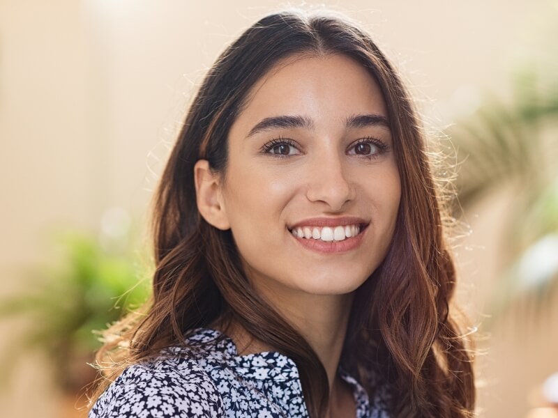 A joyful woman smiling